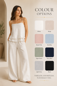 Ensemble Coordonné Bohème de Luxe en Coton Tissé pour l'Été - Débardeur Cami Blanc et Pantalon Large - Vente en Gros - Product Image 4