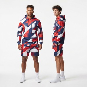 All Over Print <b>Mens</b> <b>Hoodie</b> <b>And</b> <b>Shorts</b> <b>Set</b> Custom Athletic Leisure Apparel Geometric Pattern Two Piece Outfit - Product Image 6