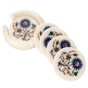 Juego de posavasos de mármol hechos a mano con incrustaciones de lapislázuli de 4.5 pulgadas para copas de vino, cerveza y champán. - Product Image 4