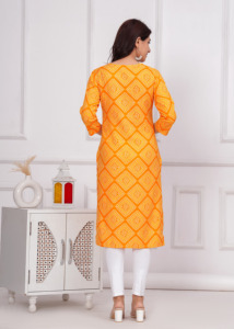 Women Yellow Printed <b>Kurti</b> Ethnic Casual Wear <b>Kurti</b>, Embroidery Work <b>Kurti</b> , Trendy <b>Kurti</b> , New Kurta - Product Image 5