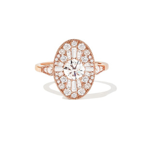 Bague de fiançailles ovale en or jaune 14 carats avec diamant de laboratoire Art Déco - Product Image 3