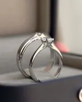 Ensemble de bagues de luxe en or pour couple, bague de fiançailles solitaire avec diamant de laboratoire taille ovale, pour femme, 1,00+0,20 CT, plaqué rhodium, IGI AADIHI