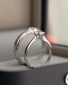 925 Sterling Silver <b>Couple</b> <b>Ring</b> Set with Oval Cut Solitaire Engagement <b>Ring</b> & Men's Diamond Wedding Band - Product Image 3