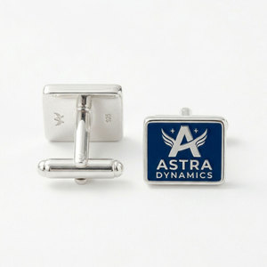 Boutons de manchette personnalisés en argent sterling 925 pour hommes |   Logo en émail dur |   Fabricant OEM de cadeaux d'entreprise, faible MOQ - Product Image 1