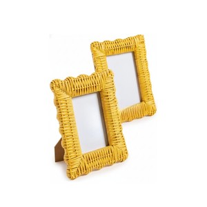 Rustic Green Rattan UV <b>Printed</b> Eco-Friendly Scalloped Wicker Photo <b>Frame</b> Tabletop Desktop Art Holder for Living Room Bedroom - Product Image 2