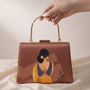 Traditional Indian Women Portrait Printed <b>Clutch</b> Bag Fashion Ethnic Handbag for Women <b>Wedding</b> Use - Product Image 1