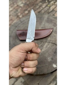 Cuchillo de caza hecho a mano con hoja de acero de Damasco de punta caída, grosor de 0.7mm, mango de cuerno, funda de cuero, soporte ODM - Product Image 6