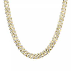 Chaîne cubaine en or massif 10 carats de haute qualité avec petits diamants, bijoux de fiançailles pour soirée, disponible au prix de gros pour l'exportation - Product Image 1