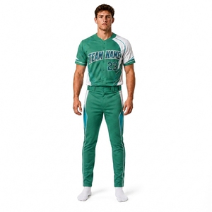 Ensemble d'uniformes de baseball personnalisés pour hommes, vert et blanc, maillot et pantalon sublimés, coupe athlétique entièrement boutonnée, évacuation de l'humidité, nom de l'équipe 23 - Product Image 1