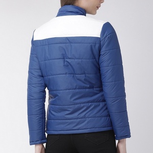 Women's <b>Quilted</b> <b>Jacket</b> With White Color Block Stand Collar Full Sleeve Button Closure Autumn Wear - Product Image 6