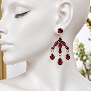 Wholesale Oxidized Silver Fashion Dangle <b>Earrings</b> Red Gemstone Chandelier Drop <b>Earrings</b> for Women - Product Image 5