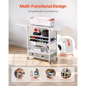 14 portabottole in vinile 2 cassetti pieghevole carrello per artigianato e tavolo di stoccaggio comodamente portatile e salvaspazio - Product Image 6