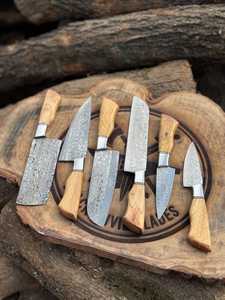 Wholesale Professional Chef <b>Knife</b> <b>Set</b> – 5 Piece Kitchen <b>Knife</b> Collection with Olive Wood Handles Professional chef <b>knife</b> <b>set</b> - Product Image 2