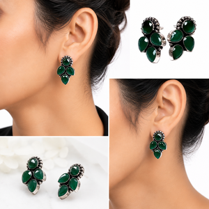 Direct usine Boucles d'oreilles pendantes en laiton oxydé argenté, serties de pierres naturelles en forme de poire, bijoux tendance pour fêtes et mariages - Product Image 6
