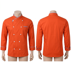 เสื้อเชฟสีม่วงผ้าคอตตอนโพลีเอสเตอร์เนื้อหนา แขนยาว แต่งขอบตัดกัน พิมพ์โลโก้ตามสั่ง ออกแบบโลโก้สกรีน พิมพ์ลายสกรีน ป้ายทอ - Product Image 5
