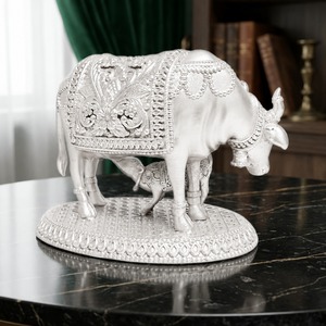 Ídolo de Vaca y Ternero Bañado en Plata 999, 8 x 5 x 5 cm, 100% Latón Gau Mata Murti para Puja, Decoración de Templo en Casa, Regalo Espiritual y Hogar - Product Image 5