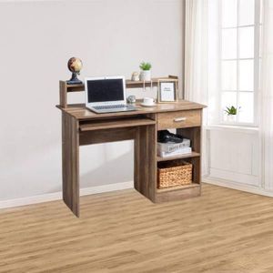 Bureau d'ordinateur moderne en aggloméré brun 110x50x95cm à 2 niveaux avec 1 tiroir - Product Image 2