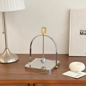 Glam Metal Napkin Holder With <b>Weighted</b> Arm Gold Square Tray Free <b>Standing</b> Tissue Dispenser Home Decor - Product Image 3