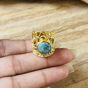 High Demand Turquoise Brass <b>Ring</b> 18K <b>Gold</b> Plated Filigree Texture <b>Ring</b> <b>Cocktail</b> Boho Floral Wholesale <b>Ring</b> For Women Chunky <b>Ring</b> - Product Image 6
