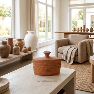Vase décoratif en céramique rustique artisanale avec couvercle, couleur orange, pour la maison, l'hôtel, vente en gros - Product Image 2