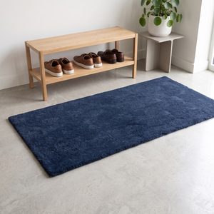 Navy Blue Wool Plain Hand-<b>Tufted</b> Non-Slip Medium Pile Cotton Silicone Backing Soft Textured Area <b>Rug</b> for Living Room Bedroom - Product Image 1