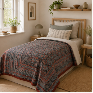 Couvre-lit réversible en coton 100% à motifs géométriques, imprimé à la main, style bohème traditionnel indien, pour lit simple, toutes saisons, qualité hôtelière - Product Image 4
