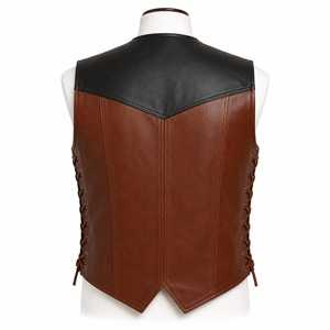 Chaleco de Piel Sintética con Estampado Animal para Hombre, Cuello en V, Doble Botonadura, Ropa Exterior Informal con Cintas, para Otoño - Product Image 2