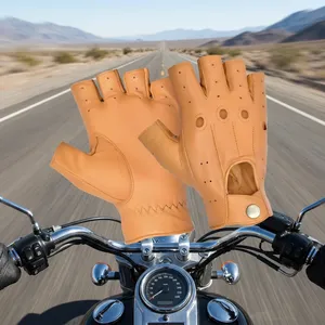 Durable Leather <b>Half</b> Finger Driving Gloves Breathable Perforated Non <b>Slip</b> Grip Unisex Design for Comfortable Daily Driving - Product Image 5