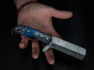 Cuchillo de vaquero forjado a mano de acero de Damasco, OEM/ODM, personalizado, de espiga completa, EDC, hoja fija, mango de madera Pakka, funda cruzada - Product Image 2