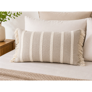 Luxury Cotton Linen Yarn Dyed Cushion <b>Cover</b> with Fringe | Textured Decorative Throw Pillow <b>Cover</b> for <b>Sofa</b>, <b>Bed</b> & Living Room - Product Image 2