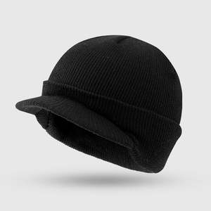 หมวกบีนนี่ถักสีน้ำเงินกรมท่าพร้อมปีกหมวกทรงสตรีทสไตล์สำหรับฤดูหนาว - Product Image 3