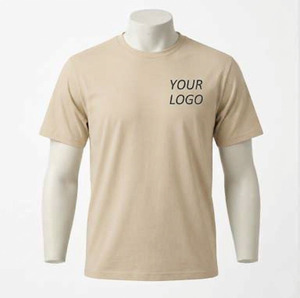 เสื้อยืดสีเบจเรียบสำหรับผู้ชาย สกรีนโลโก้ได้ ผ้าฝ้าย 100% คอกลม แขนสั้น สไตล์มินิมอล เสื้อยืดพื้นฐาน ขายส่ง OEM เสื้อยืดเปล่า - Product Image 2