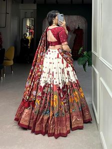 Conjunto de Lehenga Choli Estampado para Mujer, Seda Tusser, Ropa Étnica Tradicional India para Bodas, Festivales y Fiestas, Lehenga de Diseñador - Product Image 2