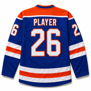 Maillots de hockey personnalisés en gros pour hommes, style professionnel, maille respirante, bleu roi, orange, uniforme d'équipe OEM - Product Image 3