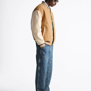 Blouson universitaire élégant en laine méltone pour homme, personnalisé avec manches en cuir de vache, tissu tissé écologique pour l'hiver – Vente en gros - Product Image 6