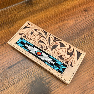 Top luxe usiné à la main en cuir perlé portefeuilles mode Long hommes portefeuille en cuir véritable à deux volets porte-carte RFID blocage portefeuille - Product Image 4