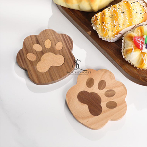 Dual Tone Paw Shape Wooden <b>Coaster</b> <b>Set</b> With Paw Inlay. Cute Custom Gift Tableware For Wholesale Cafe & Pet Home Decor - Product Image 4
