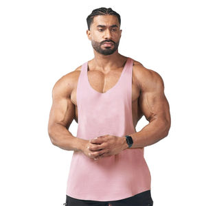 Débardeur de sport pour homme en Spandex/Coton, col rond, sans manches, couleur unie, coupe ajustée, respirant, impression personnalisée - Product Image 1
