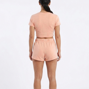 Conjunto de Dos Piezas Casual de Verano para Mujer, Corte Regular, 100% Algodón, Top Corto de Manga Corta con Cuello Redondo y Pantalones Cortos - Product Image 3