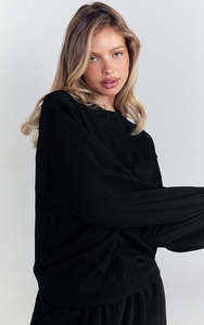 Premium <b>Women's</b> <b>Black</b> Oversized Pullover Sweatshirt Casual Loose Fit <b>Fleece</b> Sweatshirt Top Long Sleeve Loungewear <b>Women</b> Outfit - Product Image 3