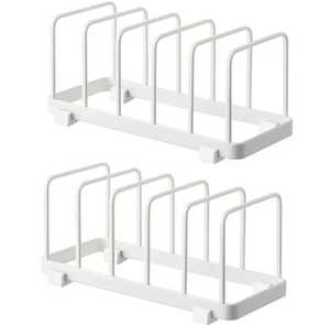 Modern White Metal Plate Organizer <b>Rack</b> Vertical Kitchen Cabinet <b>Dish</b> Storage Stand Minimalist Countertop Plate Holder Set - Product Image 2