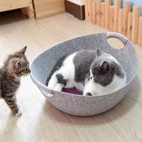 Nid de lit pour chat en feutre pour animaux de compagnie nid ovale corde de coton tissé grotte de chat amovible petit chenil pour chien