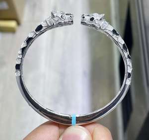 925 Silver Tone Panther Head <b>Bangle</b> <b>Bracelet</b> Black and Clear Stone Inlay Animal moissanite Diamond Jewelry Gift - Product Image 4