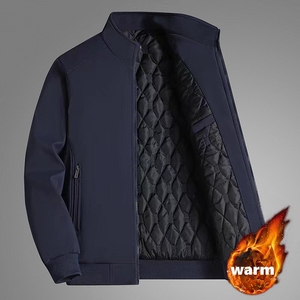 Blouson Bomber Unisexe Noir Couleur Unie Col Montant Fermeture Éclair Coupe-Vent Respirant Polaire Style Décontracté Vintage Hiver - Product Image 5