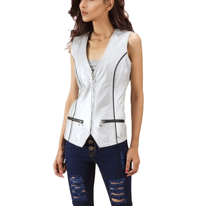Chaleco de Motociclista para Mujer de Piel de Oveja Genuina de la Mejor Calidad, Impermeable, Transpirable, Ecológico, Personalizable, con Cuello en V, 100% Piel de Oveja - Product Image 1