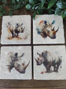 Sous-verres en marbre rhinocéros rustique, sous-verres animaux de la savane, décoration de maison unique, cadeau rhinocéros - Product Image 5