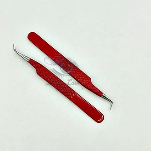 Pinzas personalizadas de 90 ángulos de 75 grados True Grip, pinzas Rojas, extensiones de pestañas de acero inoxidable de alta calidad, Punta puntiaguda para cejas - Product Image 2