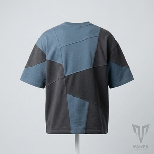 Men's Color Blocked Oversized T-<b>Shirt</b> Short Sleeve O-Neck Casual Knitted <b>Patchwork</b> Design Regular Fit Style - Product Image 3