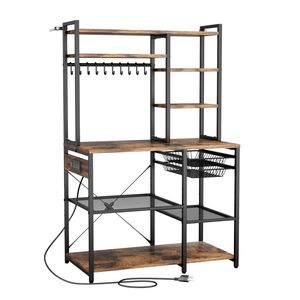 Étagère de cuisine en métal avec prise électrique, câble de 5 pieds, barre de support en forme de X, 10 crochets en S - Product Image 1