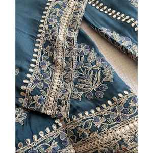 ผ้าไหมเทียมปักลายด้วยด้ายบนวังพร้อมเสื้อผ้าท้องฟ้า dupatta - Product Image 6